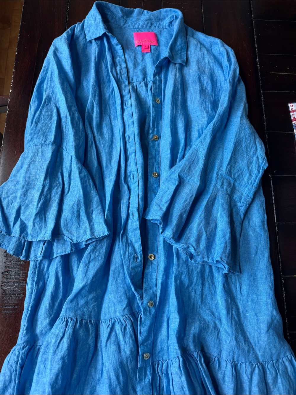 Lilly Pulitzer Women's Blue Button-Front Lightweight Linen Dress
